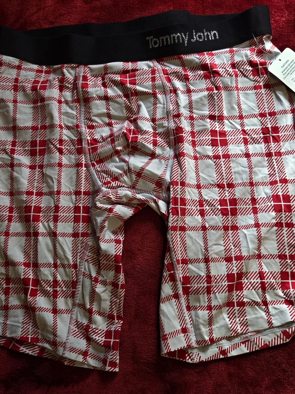 Tommy John Red and White Plaid Boxer Briefs